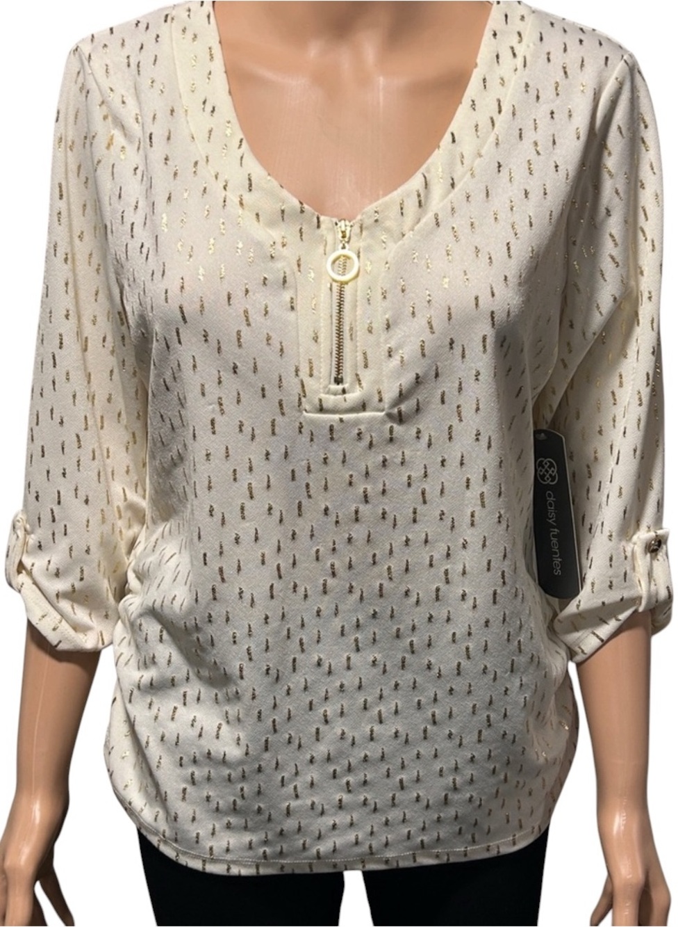 Daisy Fuentes Cream Blouse with Gold Accents
